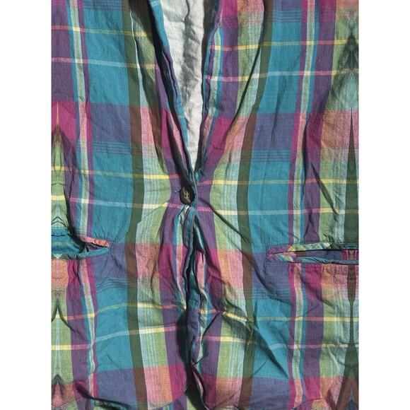 80s Pastel Plaid Blazer Womens Small Preppy Academia Pockets Coastal Grandmother - Picture 7 of 16